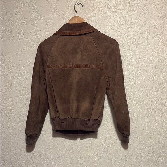Brown Bomber Jacket with Suede Texture and Elastic Cuffs - Picture 4 of 6